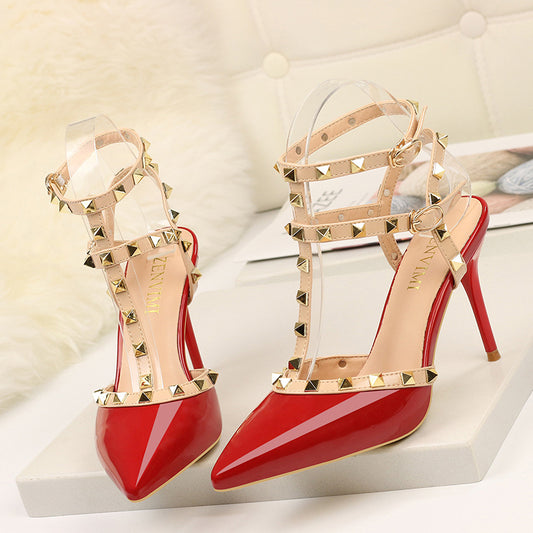 Love - Stylish Riveted Women's High-Heeled Single Shoes - European and American Fashion KN