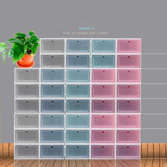 Transparent Plastic Shoe Storage Box with Dustproof Flap - Drawer Type Rack Cabinet for Home - Thickened Material - Organizer and Holder for Shoes KN