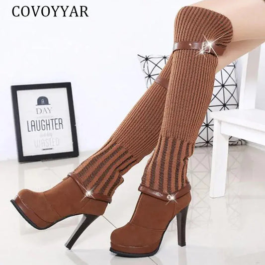 Ellie - Fashionable Knitting Knee High Boots with Women High Heels - Dual Use Autumn/Winter Shoes KN