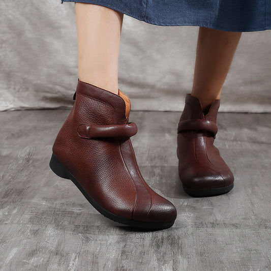 Meg - Retro INS Style Genuine Leather Women's Boots Martin Boots with Soft Skin and Round Head KN
