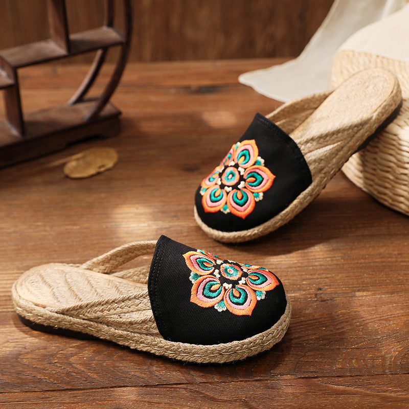 Alex - Creative Garden Retro National Wind Embroidery Slippers for Women, Multicolor Soft and Comfortable Bag Head Sandals