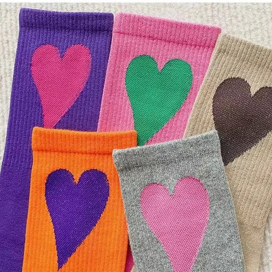 Women's Colorful Love Korean Funny Socks - Cute Autumn/Winter Middle Tube Fashion Casual Kawaii Cotton Sokken for Girls KN